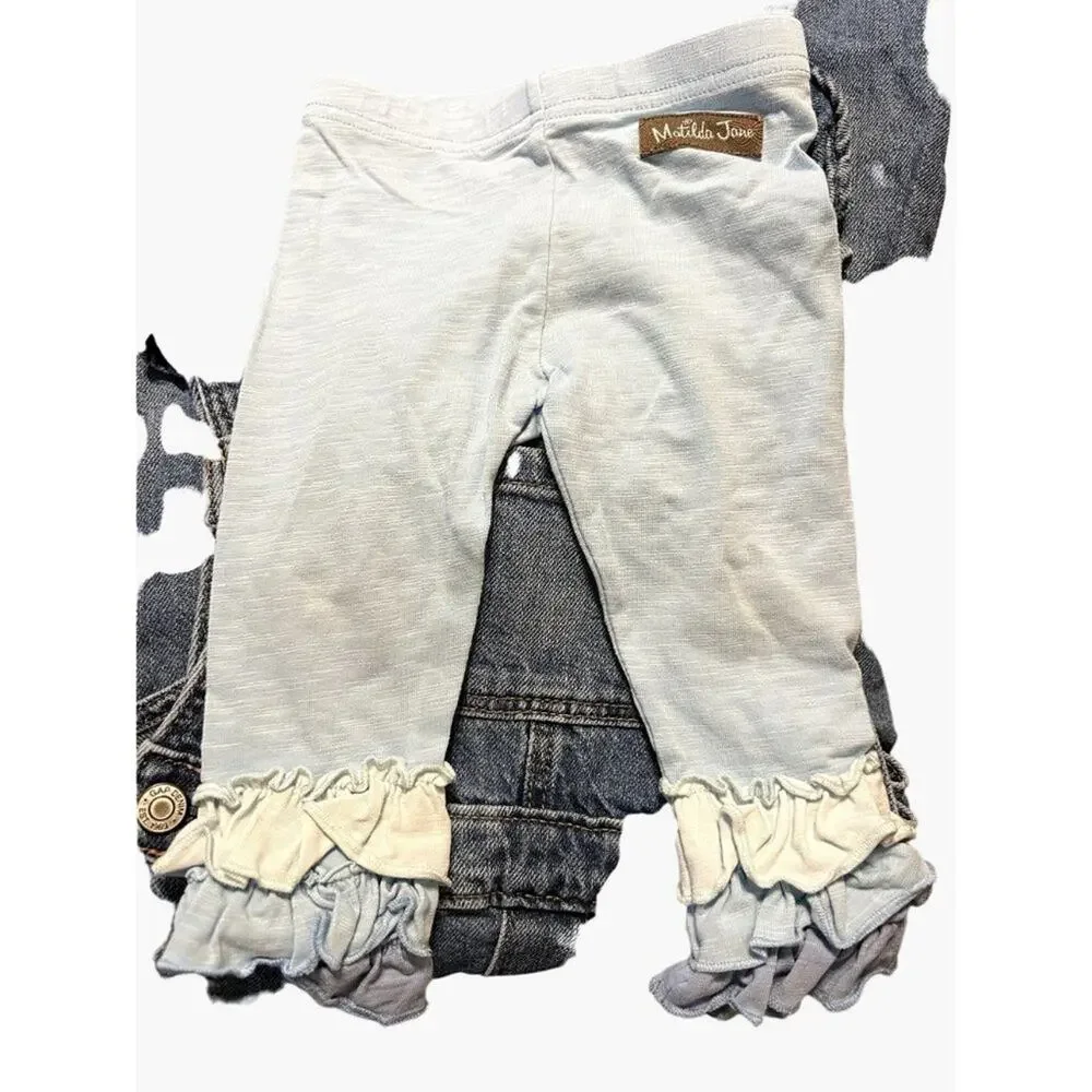 Matilda Jane Blue ruffle leggings pants Girls Size 6-12 months Used Condition Cl